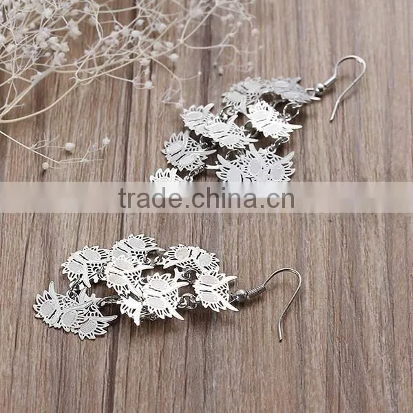 New Fashion Copper Filigree Stamping Earrings Ear Wire Hooks Halloween Owl Silver Tone Hollow 70mm photo-3