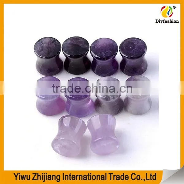 Natural Stone Amethyst Green Aventurine Hematite Howlite Turquoise Double Flared Saddle Plug Gauge Ear Stretchers photo-4