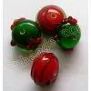 Red and Green Christmas Rondelle Lampwork Glass Beads