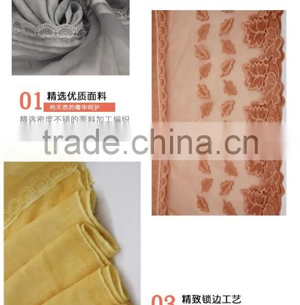 New Fashion Classic Plain Dyed TR Viscose Thin Leaf Silk Lace Trim Ribbon Hijab Scarf for Custom photo-6