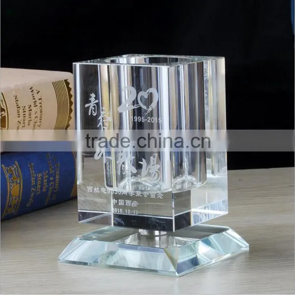 Promotional Logo Customized Personalized Office Crystal Glass Desktop Pen Holder photo-2