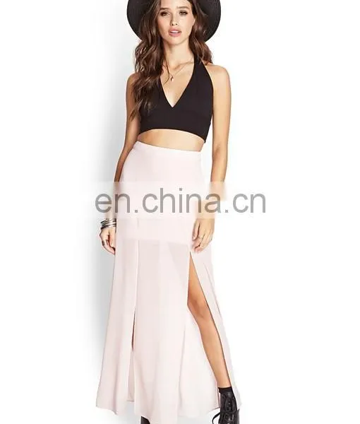 Wholesale Pictures of Long Skirt Latest Design Lady Skirt Split Sheer Chiffon Maxi Skirt