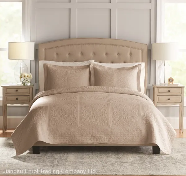 Khaki cotton bedspread 3pcs set