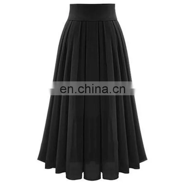 2020 New Arrivals Autumn Women Pleated High Waist Skirts Ladies Solid Color Chiffon Long Skirt Women's Skirts photo-2
