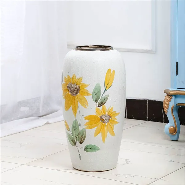 Fashion Modern Simple Style White Hand Paint Sunflower Ceramic For Living Room Decor photo-3