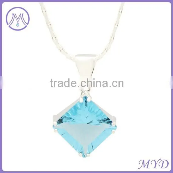 925 Sterling Silver Yellow Square Stone Pendant Necklace For Ladies photo-2