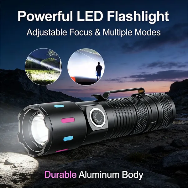 Wholesale Mini EDC White Laser Flashlight Dual Power Compatible 600M Range Telescopic Zoom Pocket Torch With Glow Strips photo-4