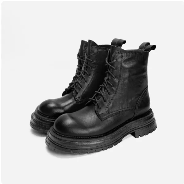 Vintage Grain Texture Imported Chunky Heel Horse Leather Chelsea Boots for Women Spring Block Heel Fashion Smoke Pipe Boots