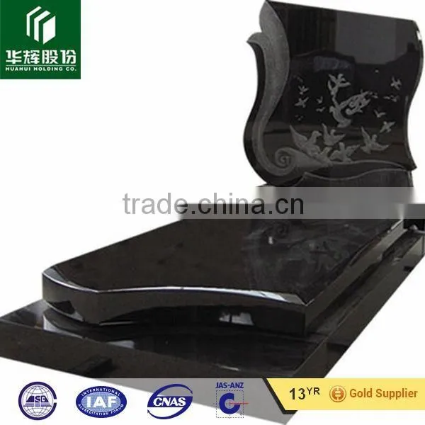 Stone Carving Flower and Crosscolor Monument Slab Shanxi Black Absolut Tombstone Cheap Granite photo-4
