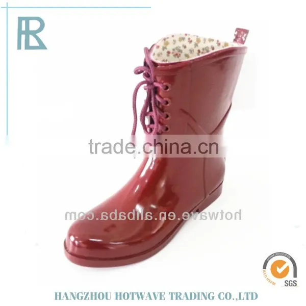Candy Color Lace up Women Pvc Rain Boots photo-2