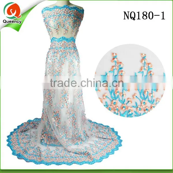 Lace Fabrics Nigeria Laces Beaded Floral African French Lace Fabric NQ180-2 photo-2