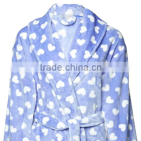 Wholesale Light Blue Winter Warm 100% Polyester Women Printed Coral Fleece Thick Sleep Robe photo-3
