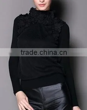 Lady Embroidery Lace Turtle Neck Wool Wholesale Sweater photo-6