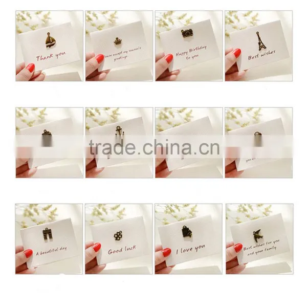 New Design Mini Greeting Card With Antique Brass Alloy Pendant Paper Card Supplier's Choice photo-2