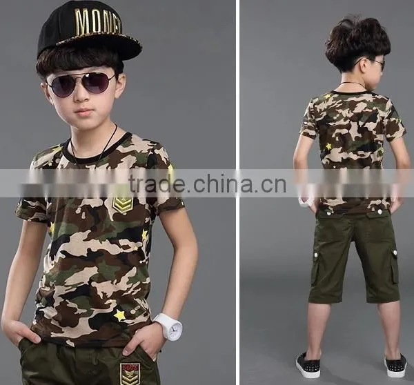 Boys Short Sleeve Cotton Handsome Camouflage Suit photo-2