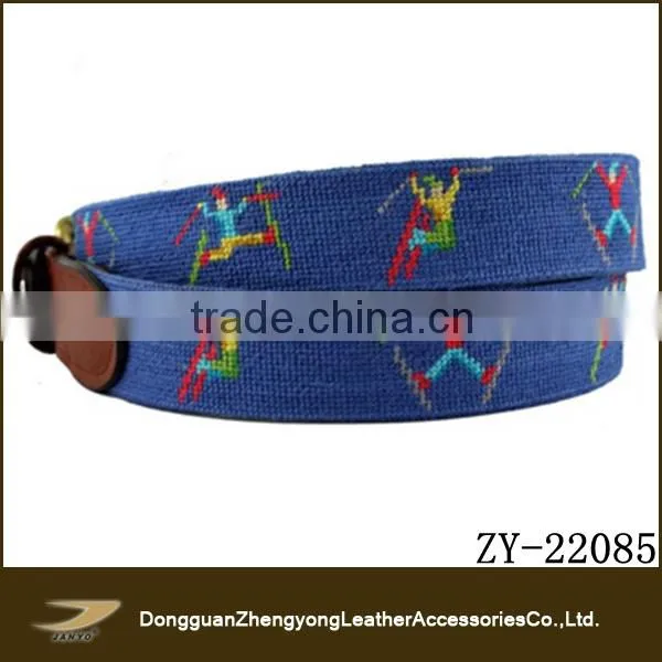 Needlepoint Belt in Blue Brand Name Belt
