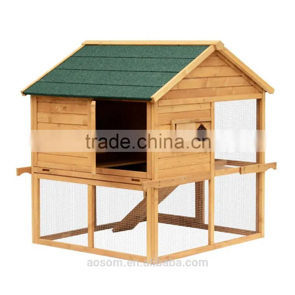 Pawhut Chicken Rabbit Cage Coop Ramp Nesting Box Wood Solid Overhead photo-3
