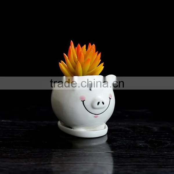 Lovely Cartoon Home Decoration White Ceramic Succulents Flower Pot Stand photo-3