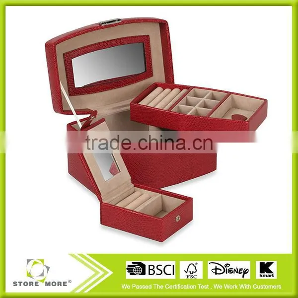 New Products!Red Leatherette Fabric STORE MORE Jewelry Box photo-2