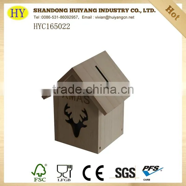 Christmas Gift Unfinished Cheap Wooden Money Box photo-4
