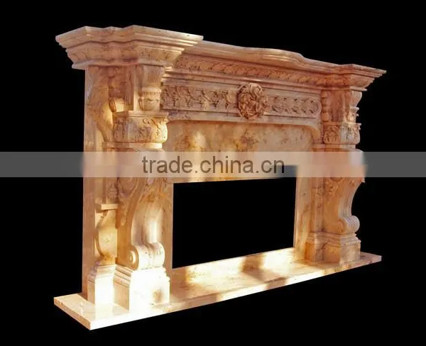 Luxury Indoor Decoration Hand Carved Beige Marble Fireplace photo-4