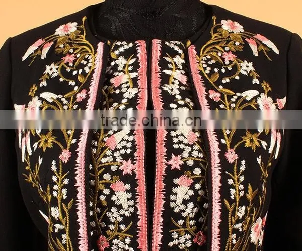 Retro Flowers Embroidered Long Sleeve Black Slim Long European Elegant Women Coat photo-4