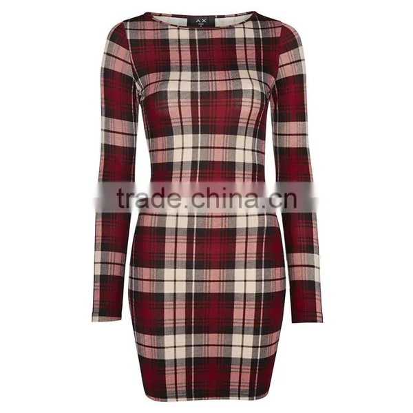 Wholesale Bodycon Slim Pencil Party Dress Design Your Own Fashion Checked Dress photo-5