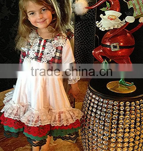 Girls Classic Long Sleeved Plaid Vintage Lace Embellished Nightgown Baby Christmas Sleepwear photo-4
