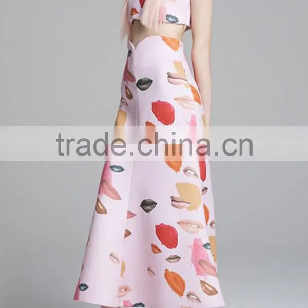 2015 New Fashion Sulty Lips Print Midi Long Women Skirt Wholesale photo-4