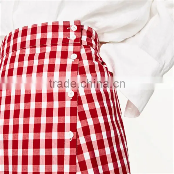 Latest Ladies Fashion Wholesale High Quality Red Plaid Frilled Skirt photo-5