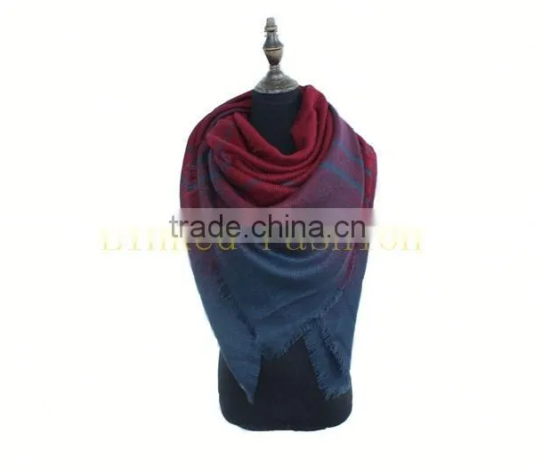 Long Shawl Scarf Plaid Tartan Solid Color Shawl With Fringe Trims