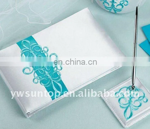 Blue Stain Wedding Guest Book and Pen Holder Set
