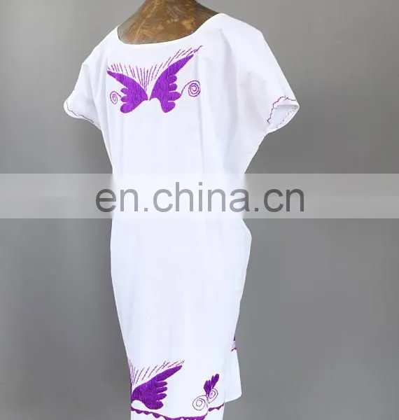 2017 Latested Arrived Short Sleeve Peacock Design Mexican Bohemian Embroidered Dress photo-2