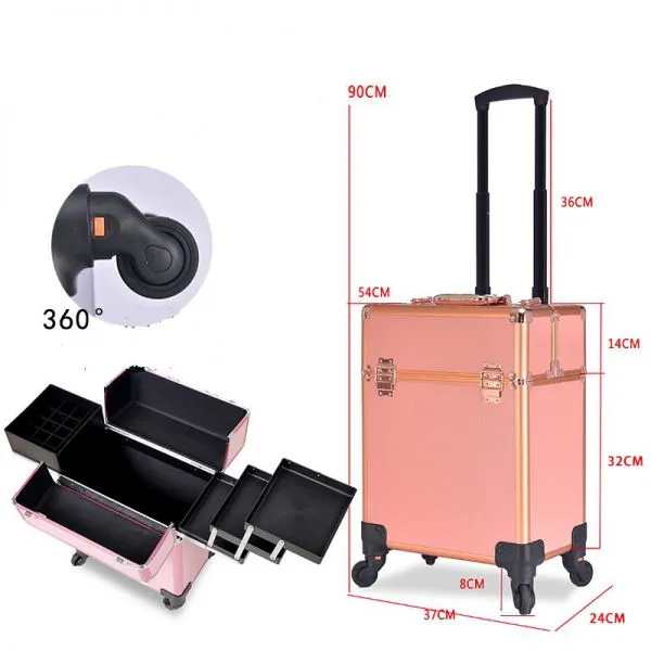 Rolling Makeup Case Trolley Train Case on Wheels Lockable Artist Makeup Cosmetics Trolley Case Veninow