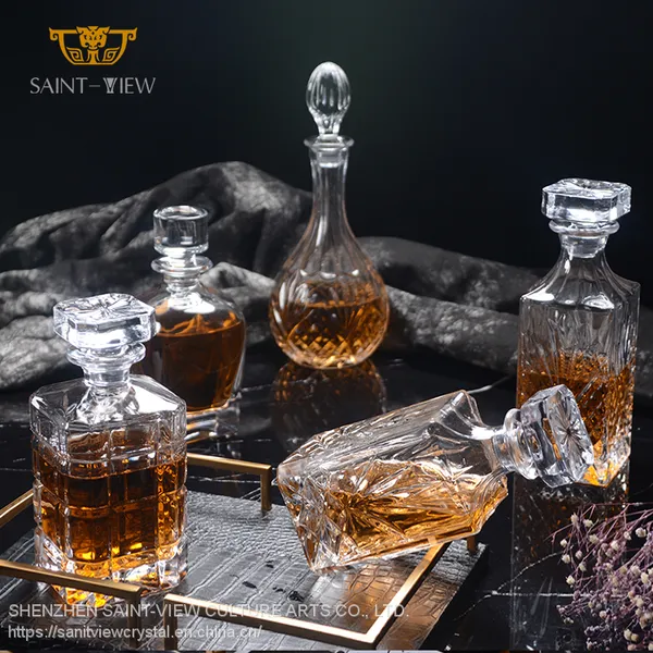 Square Restaurant Bar Home 700ml/750ml Dining Glass Bottle Liquor Gift Set With Stopper Cap Manufacturer photo-4