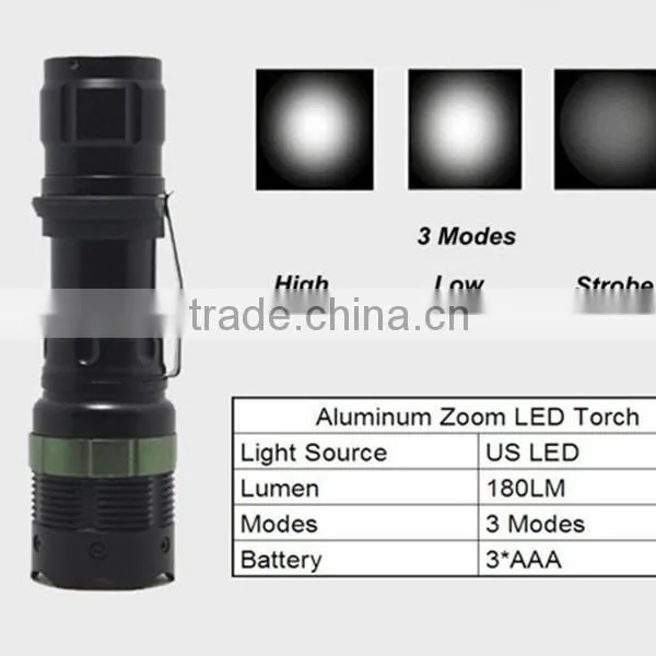 (120242) Zooming Aluminum Alloy 1*18650/3*AAA Police Torch Rechargeable Led Flashlight photo-4