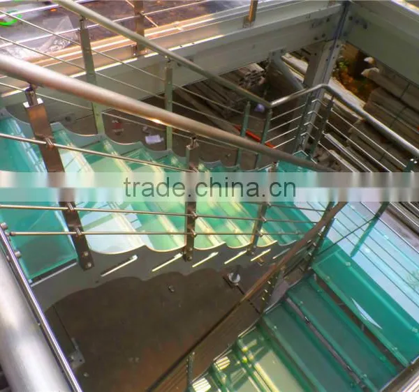 Double Stringer Stainless Steel Straight Stairs With Glass Treads photo-2