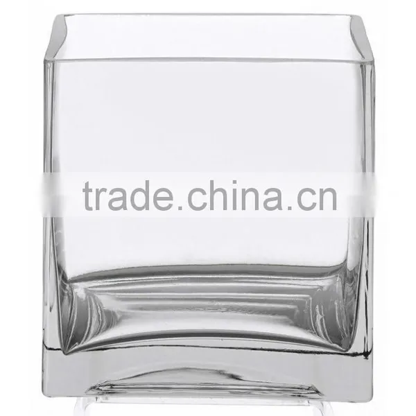 6" Square Clear Glass Vase - 6x6x6 Cube Candle Holder or Centerpiece - High Quality Decorative Large 6 Inch Vase