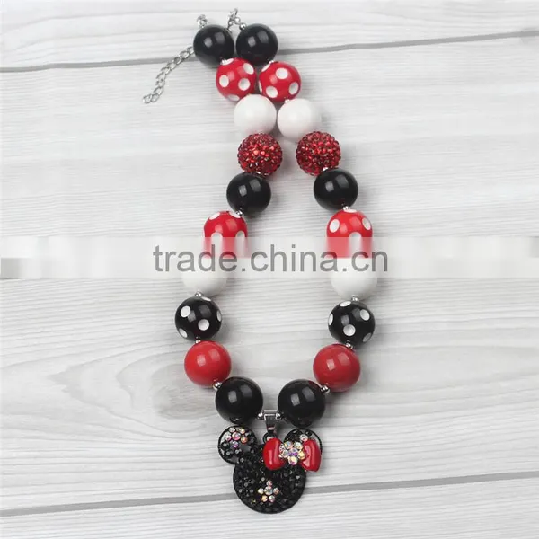 Black and White and Red Mickey Necklace and Red Lace Hairband Wholesale Handmade Chunky Bubblegum Bead Necklace photo-5