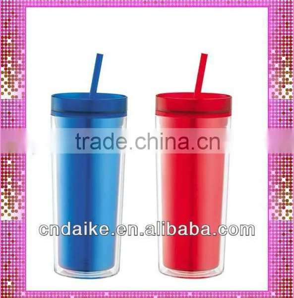 16oz Double Wall Plastic PP Coffee Cup With Straw