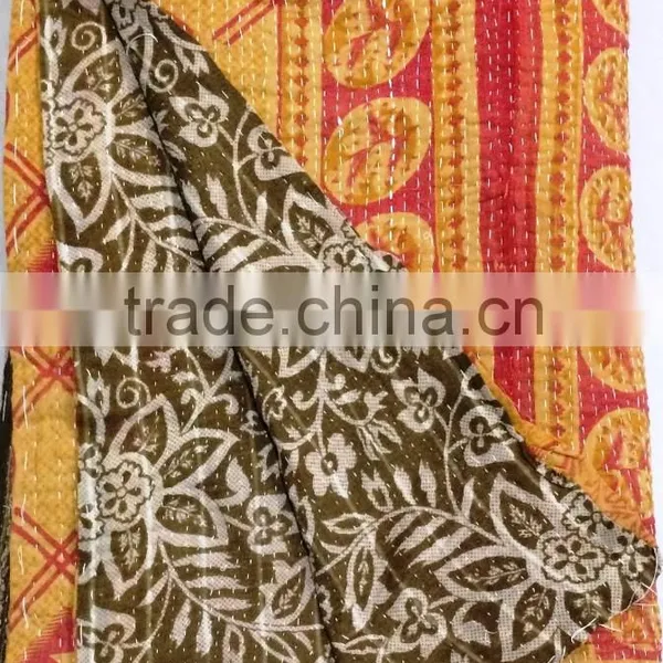 Embroidered patchwork quilts Indian vintage sari floral prints quilts bedspreads
