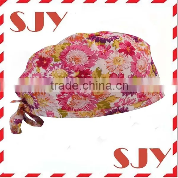 Flower Printed Women's and Men's Doctor Hat Wholesale Unisex Scrub Hat photo-2