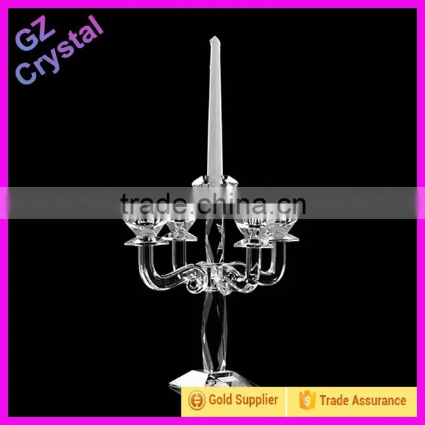 2015 New Design Candle Holder Glass 5 Arms Crystal Candelabra for Wedding