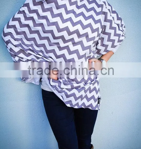 Cotton Spandex Knit White Ground With Light Purple Zig Zag Stripe Premium Quality Infinity Nursing Scarf photo-2