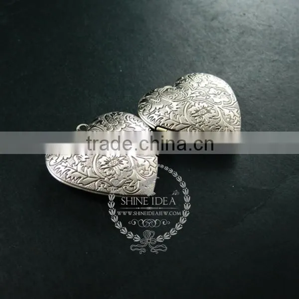 40mm Vintage Style Antiqued Silver Flower Engraved Heart Shape Photo Locket Pendant Charm DIY Supplies 1133006 photo-3