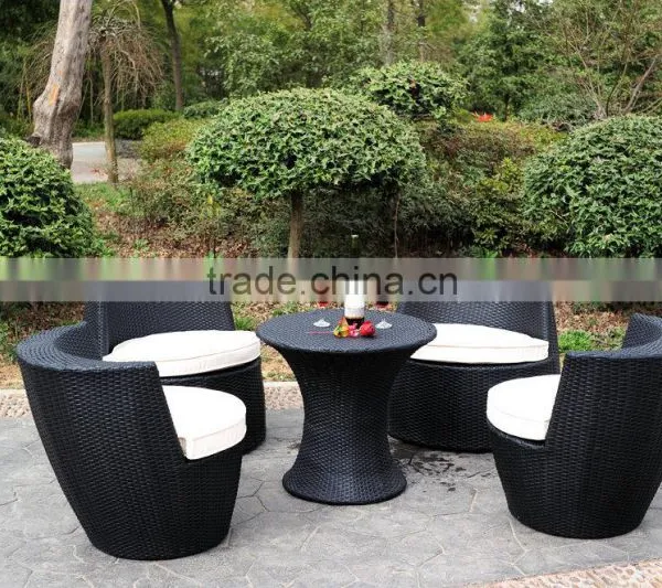 Wicker Sofa Set Black Bottle Shape Rattan Sofa and Ottoman