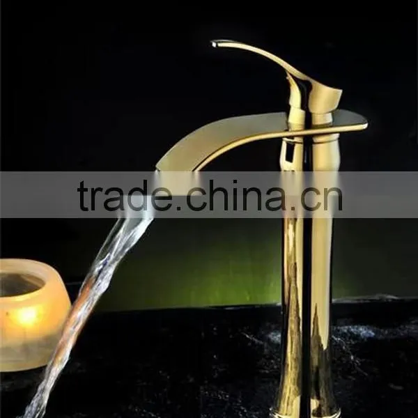 Kaiping Supplier Gold Plated Bathroom Faucet , Gold Waterfall Basin Tap photo-2