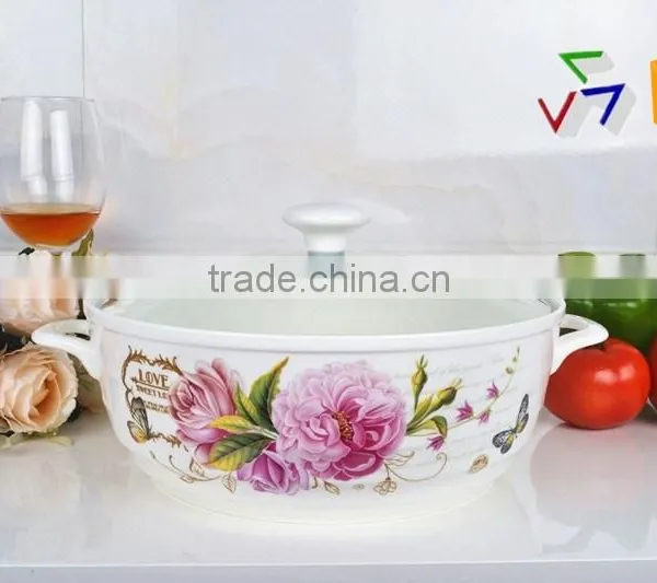 10" Porcelain Microwave Pot With Glass Lid photo-2