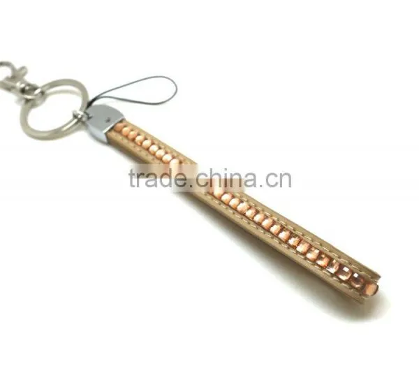 Champagne Promotion Gift PU Leather Key Chain With Crystal Gem, Swivel Snap Hooks, Key Ring Accembly, Acrylic Gem Key Chain photo-3