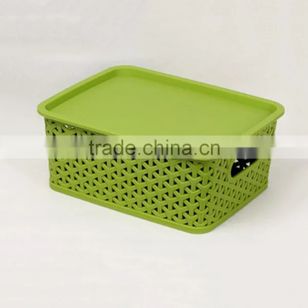 Rattan Laundry Plastic Basket Sundries Storage With Lid & Handle photo-5